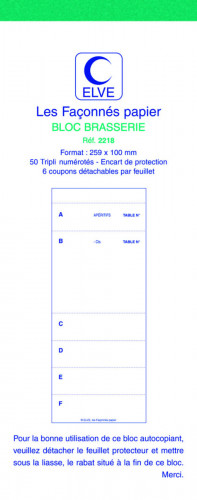 Bloc brasserie blanc papier 25,9x10 cm (10 pièces)