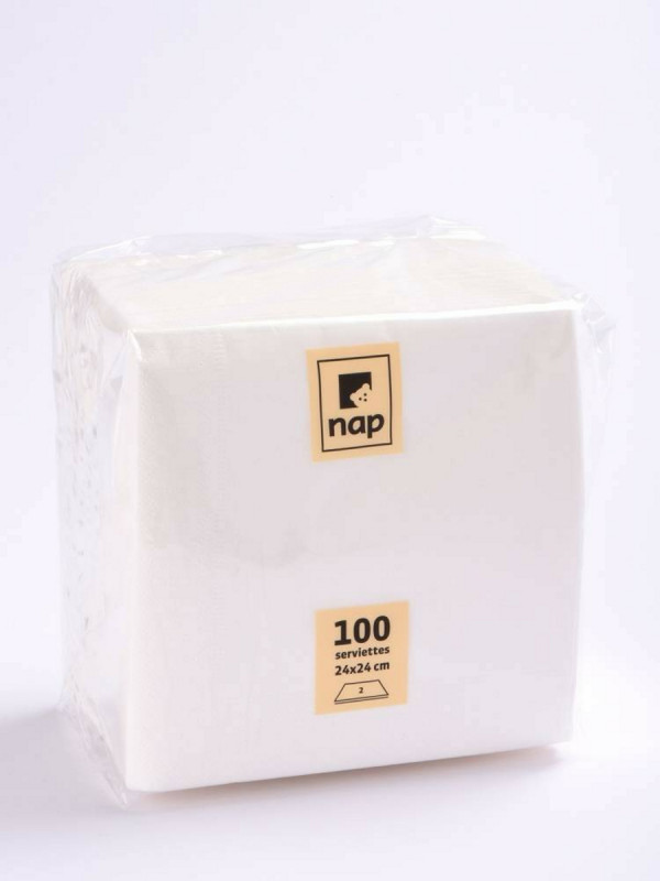 Serviette blanc ouate de cellulose 24x24 cm Essentials Collection (100 pièces)