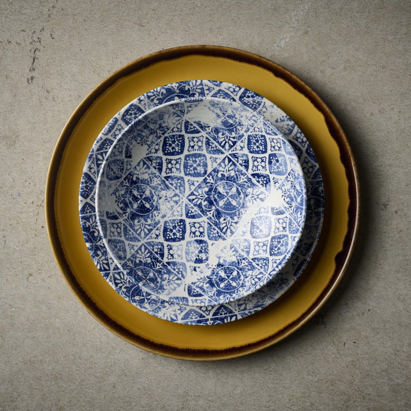 Assiette organique bleu porcelaine vitrifiée 35x16 cm Porto Dudson